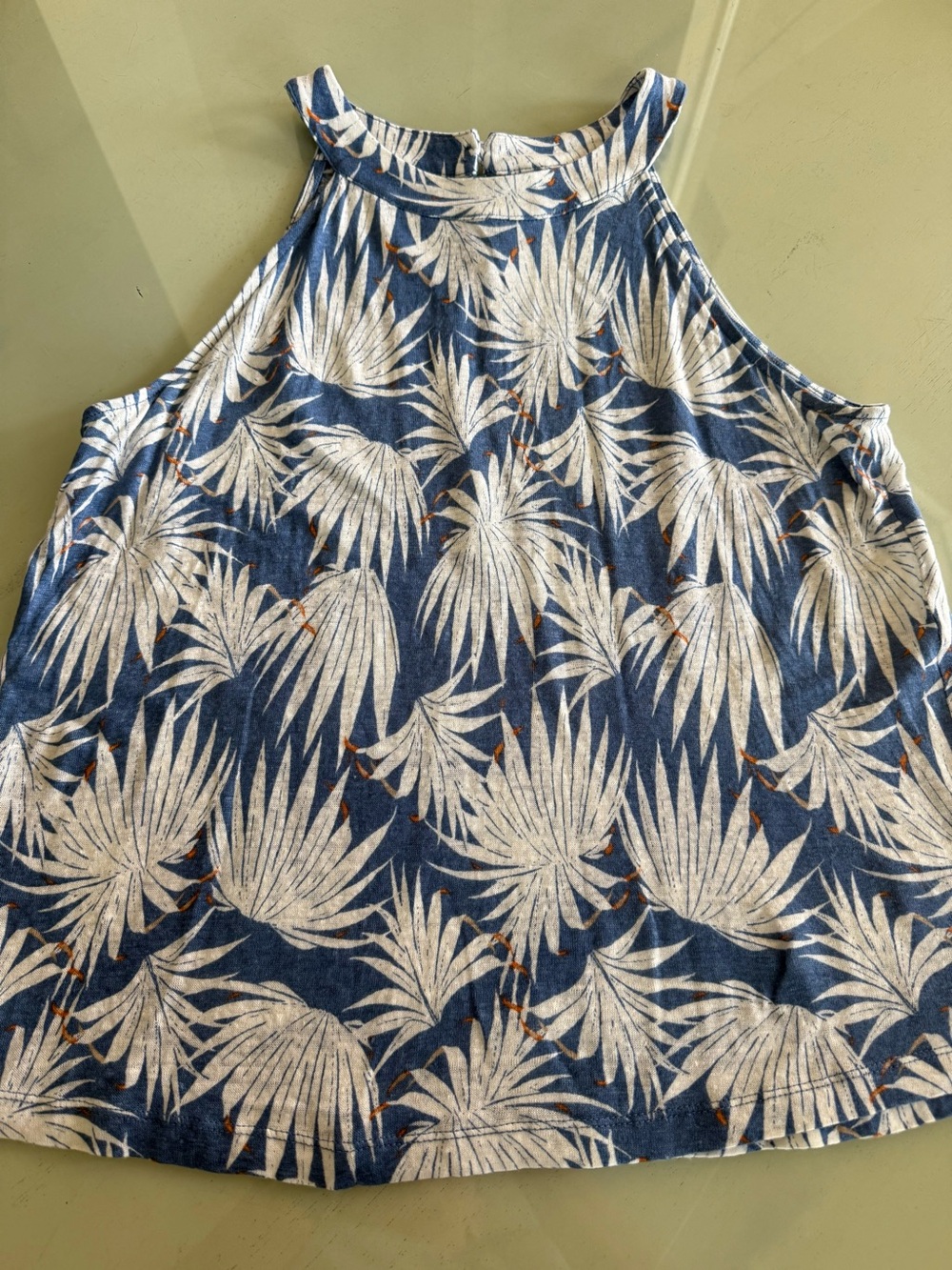 Rachel Zoe Blue Palm-Leaf Halter Tank Top